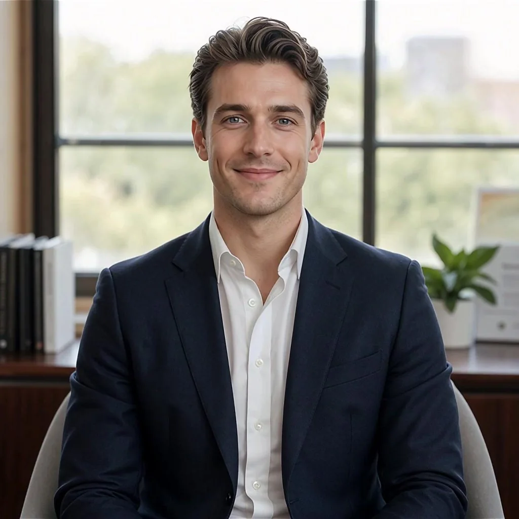Julian, a CueVue presenter portrait example