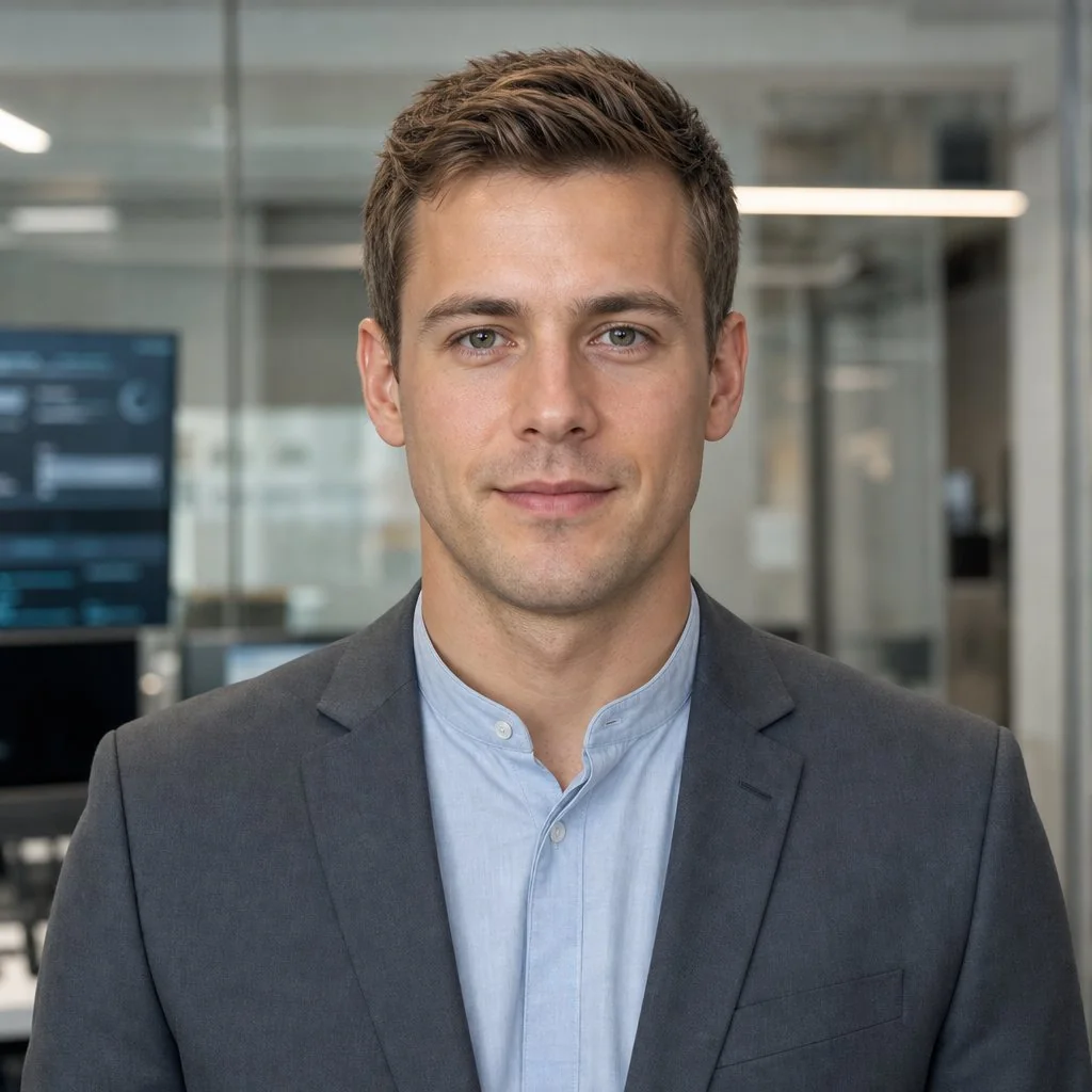 Ethan, a CueVue presenter portrait example